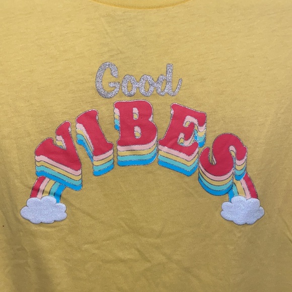 New Girls X-Large XL T-Shirt Tee Top Shirt Yellow “Good Vibes” Rainbow - Picture 3 of 9
